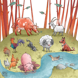 Иллюстрация к детскому стиху "Ме, Му, Мяу и другие"