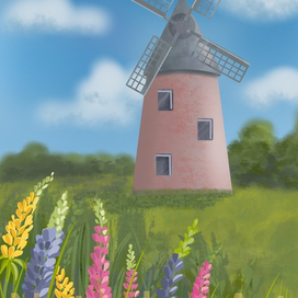 Пейзаж с мельницей