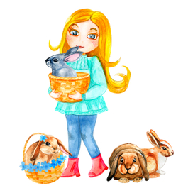 девочка с кроликами