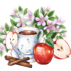 Этюд яблоки и чашка чая