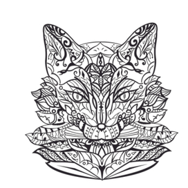 Painted fox head for coloring, mandala
