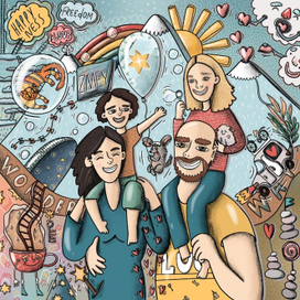 Семейный дудл, выполненный на заказ