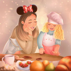 Мама с дочкой готовят печенье