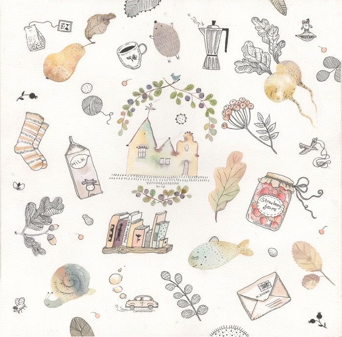 Сказки осени. Акварель.