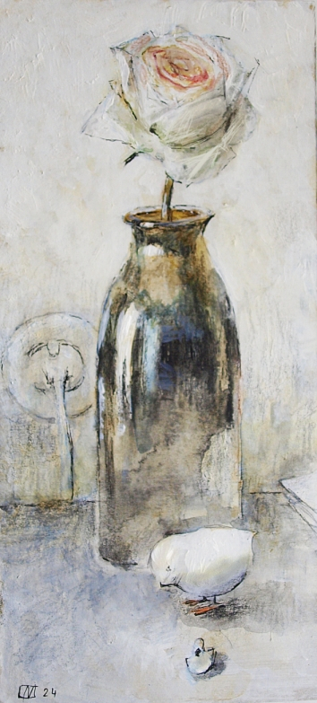 "Роза, розетка, механический цыпленок" 13х30 см. смешанная техника.