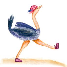 Акварельный страус: юмористическая иллюстрация для детской книги