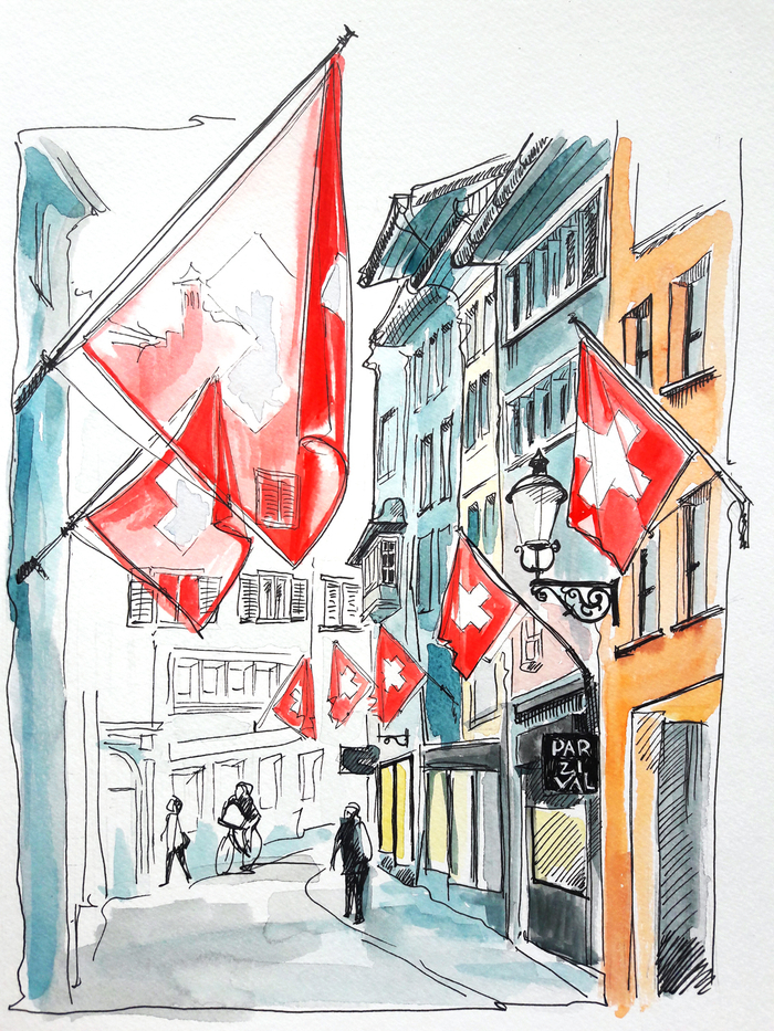 Скетч - О том как в Швейцарии любят флаги... =)