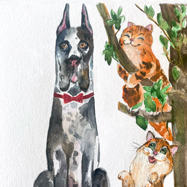 Мраморный дог и рыжие коты