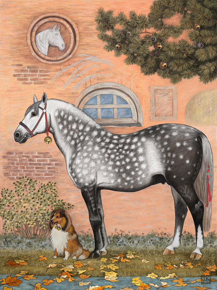 Орловский рысак, хоть в подводу, хоть под воеводу! Иллюстрация для календаря