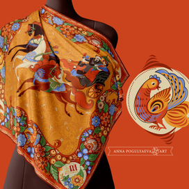 Иллюстрация для шелкового платка. Русская тройка