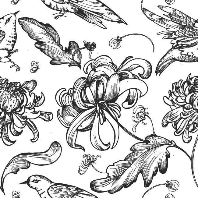 Птицы и хризантемы