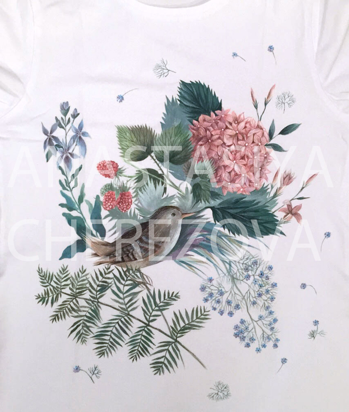 Фрагмент росписи по футболке "Птицы"