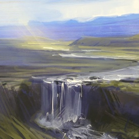 Водопад, горы быстрая зарисовка по фото