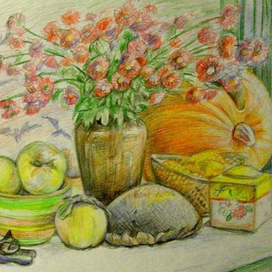 Осенний натюрморт с черной кошкой