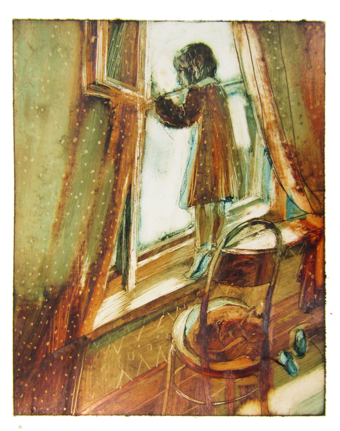 2.  Иллюстрация к книге стихов Е. Леоновой Бессонница. 2016, масло, мел. картон 12,5х16