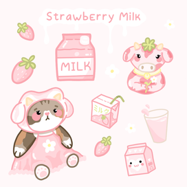 Stickers "Strawberry Milk" | Стикеры | Наклейки