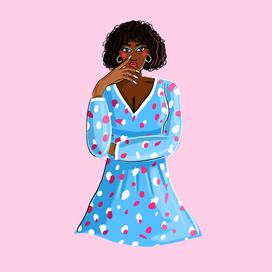 Негретянка в голубом платье