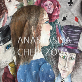 фрагмент росписи по футболке "Алиса"