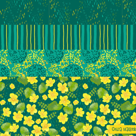 Калужница болотная бесшовный паттерн для текстиля