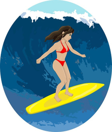 Девушка серфингист на волне
