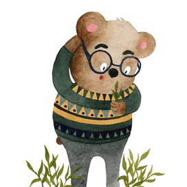 Мишка-ботаник в мягком свитере