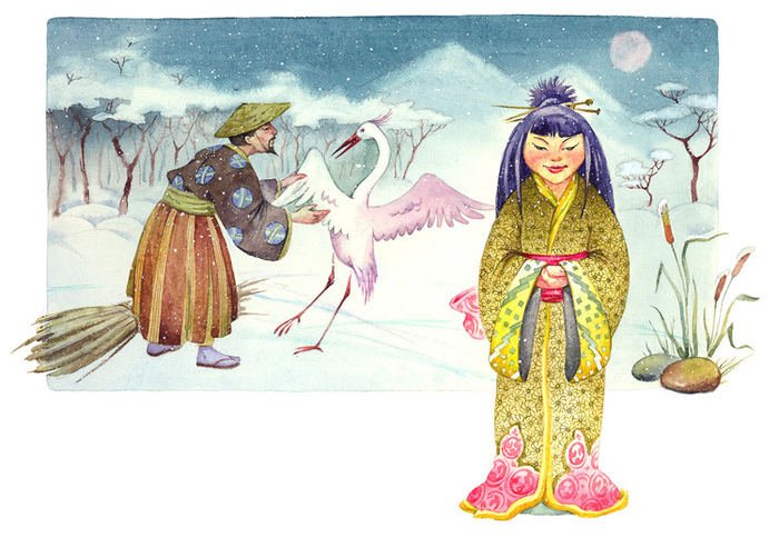 Японская сказка "Журавлиные перья"