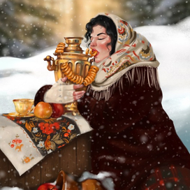 Девушка и самовар