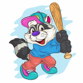 Cartoon Baseball Player Raccoon.
