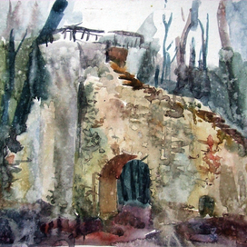 Башня -руина  в дождь