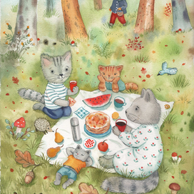 Коты на полянке. 