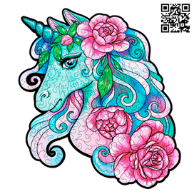 Деревянный фигурный пазл Розово-мятный единорог. Иллюстрация и векторная резка