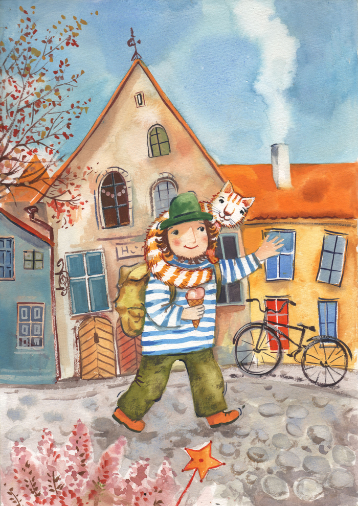 Человек с котом в Таллинне