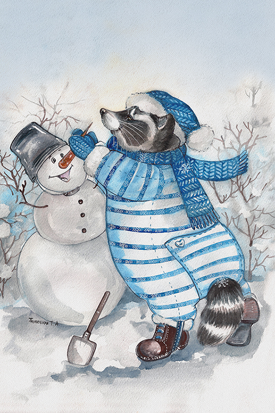 Енот и снеговик