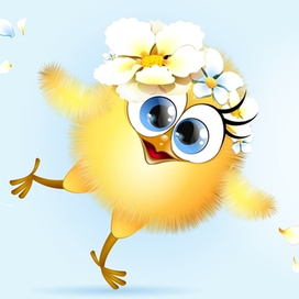 Цыплёнок девочка в венке из цветов