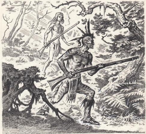 Иллюстрация к книге Конан-Дойла ИЗГНАННИКИ. Вождь Сенека с сыном на Тропе Войны