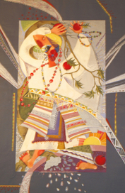 В саду яблука збирала