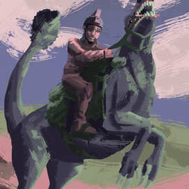 Всадник верхом на динозавре