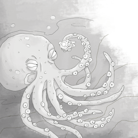 Крошечная рыбка и осьминог