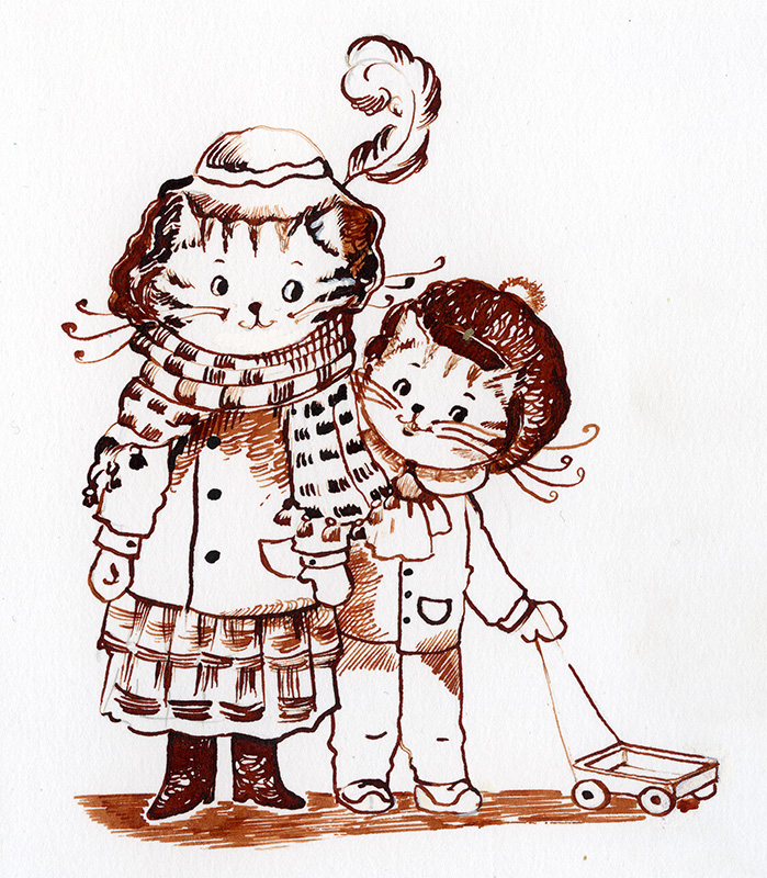 Кошка и котенок