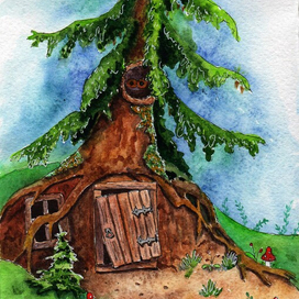 Лесной домик под елью