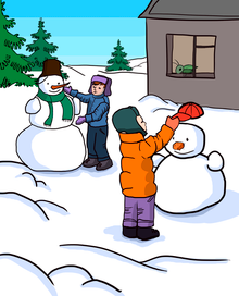 Дети лепят снеговиков