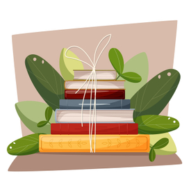 Book concepts , stack of books in leaves. Dream Day festival in open library. Huge textbook. Flat vector illustrations, vector concept.