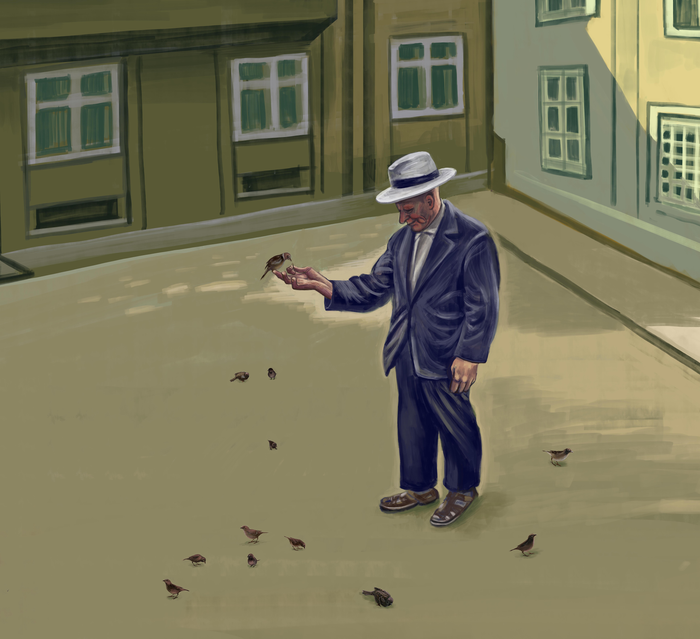 Old man with bird