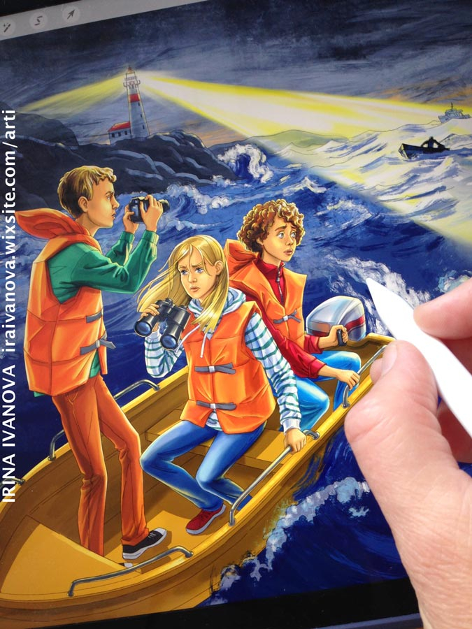 Йорн Лиер Хорст "Сесилия Гатэ и тайна саламандры", иллюстрация для книжной обложки детского детектива