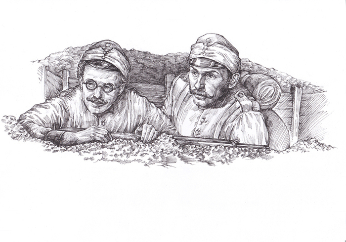 - Сэр, нас окружили!     - Чудесно! Теперь мы сможем атаковать в каком угодно направлении! Иллюстрация для рекламы пива в социальных сетях ТМ Velkopopovicky Kozel (Велкопоповицкий Козел)