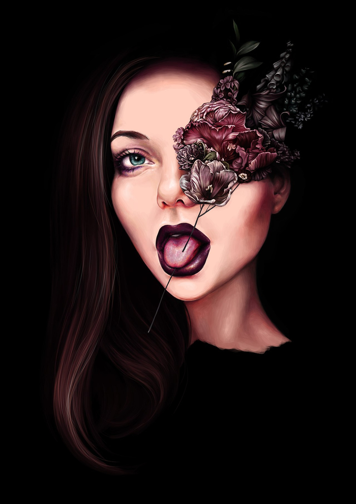 портрет с цветком