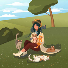 Девушка с котиками