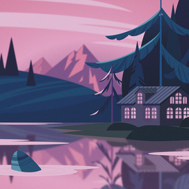 вечер дом на озере