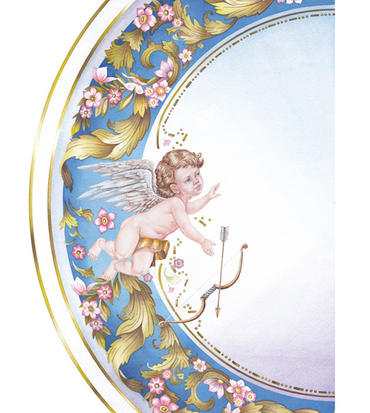 Тарелка с ангелочком. Иллюстрация для рекламы подсолнечного масла ТМ Стожар