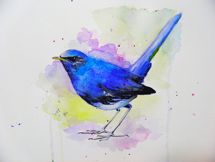 Синяя птица в акварельке